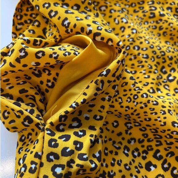 NY & Co. Yellow Cheetah Print, Lined, Long Sleeve Button Down Maxi Dress- L - Picture 10 of 10